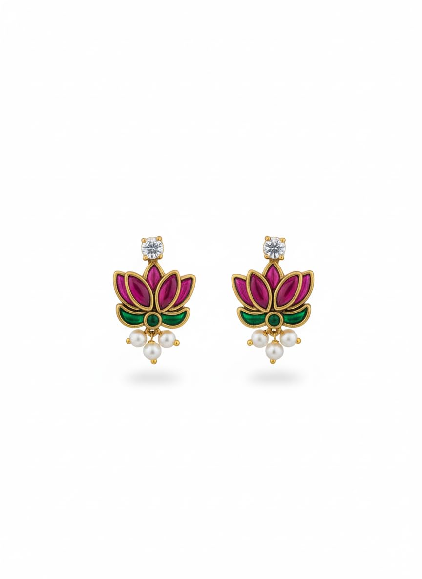 Lotus kundan earrings-picture-55