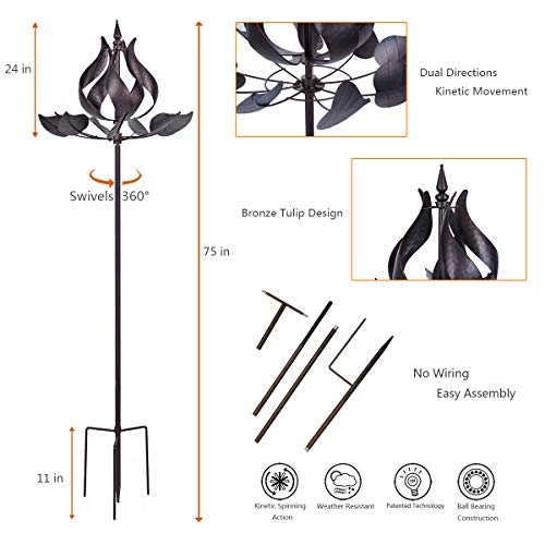 Win Wind Spinner-Bronze Color 3D Kinetic Garden Yard Spinner - Decorative Lawn Ornament Wind Mill - Unique Outdoor Lawn and Garden Décor - Thumbnail 2