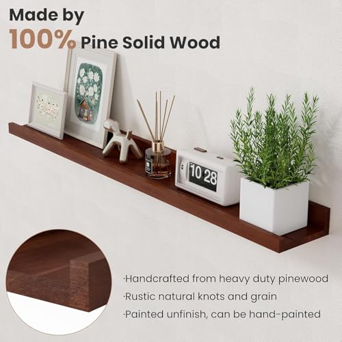 Image of Wooden Wall Mounting Shelves for Decorative Wall Shelf for Books, Decor, and Display - Elegant Space-Saving Design (Teak Finish, 39 INCH)
