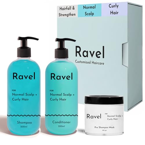 Image of Ravel Customized Hair Fall Control & Strengthen Regimen for Normal Scalp & Curly Hair, Customized for Dry /Normal /Oily Hair, 3 Products kit for Hair fall - Shampoo + Conditioner + Scalp Mask, Pack of 3