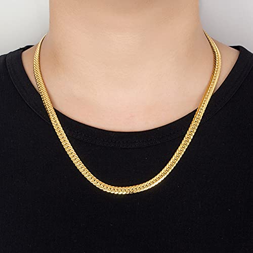 H&Beautimer Classic Men 925 Sterling Silver Flat Snake Chain Necklace Fashion Golden 6mm-18 20" 22" 24 "26 "Curb Cuban Link choker Jewelry Gift2