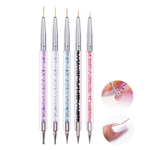 Olakin Kit de 5 Plumas de Arte de Uñas, Double Head Pinceles Nail Art Nail Dotting Manicure Tools Nail Brush Acrílico Pintura UV Gelpara para Decoración de uña, DIY Nail Art Designs