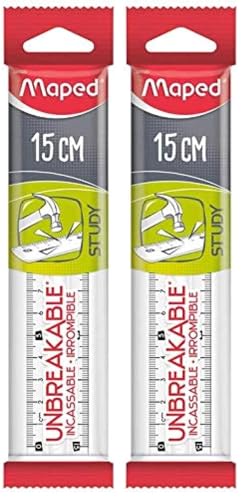 Maped - Material Escolar - Study Unbreakable - Regla Plana de 15 cm - Fabricada con Material Irrompible - Diseño Transparente con Doble Graduación Grabada (Paquete de 2)
