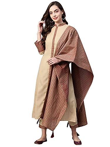Image of INDO ERA Women's Self Design Pure Cotton Straight Kurta with Pant & Dupatta Set (KKKKK2534)