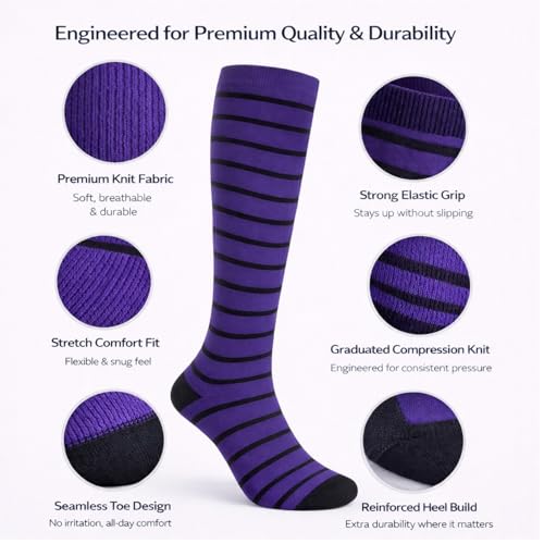 Image of Diamond Star 6 Pairs Compression Socks for Men & Women, Knee High Socks
