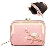 Linpr Kleine Damen Geldbörse, Leder Mini Portemonnaie, Münzbeutel mit Reißverschluss, Vintage-Stil Coin Purse, Tragbare Münzbörsen für Frauen, Kisslock Täschchen für Bargeld und Karten (Rosa)