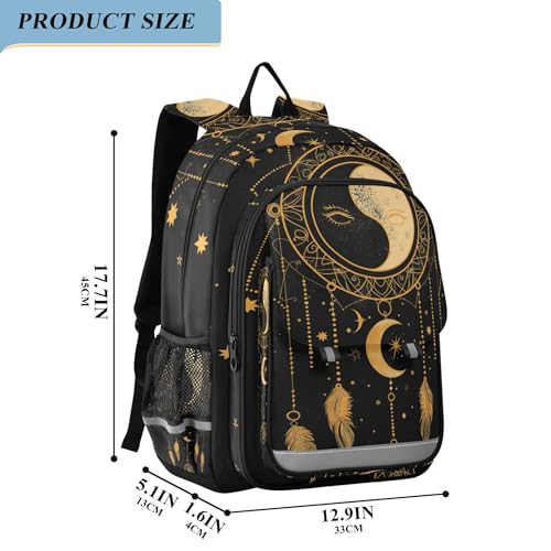 Yin-yang Dreamcatcher Sun Moon Stars Backpack School Backpack with Reflective Stripes, Lightweight Laptop Backpack Students Book Bag2