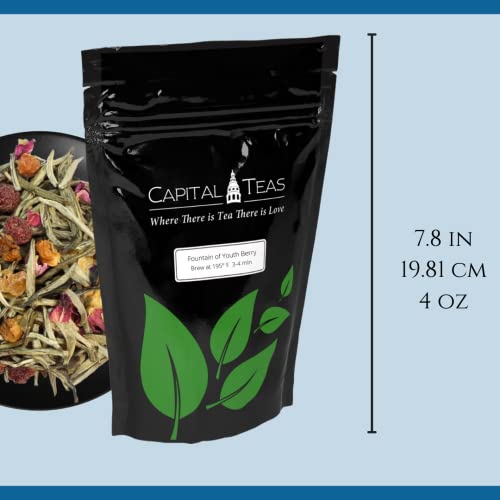 Capital Teas Fountain Of Youthberry Tea Blend, Fruity White Tea Blend, Silver Needle Loose Leaf White Tea With Hibiscus, Rose, And Pineapple - 4 Oz Bag #TOP2