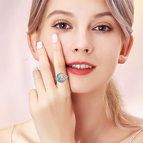 VENACOLY Mushroom Ring For Women 925 Sterling Silver Turquoise Moon Star Ring Celestial Mystic Mushrooms Jewelry Gifts For Women Girls