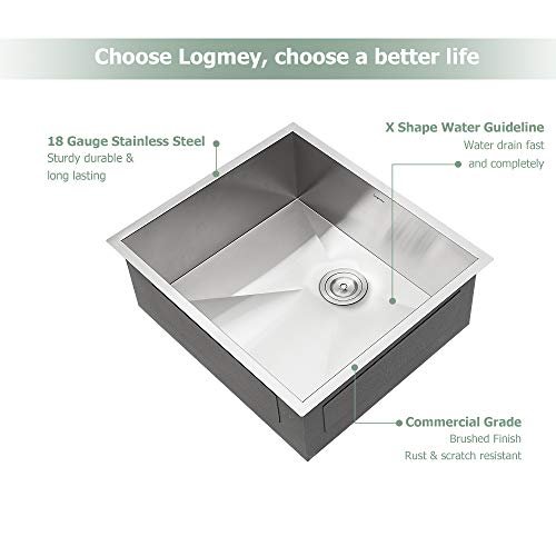 25 Bar Sink Undermount - Logmey Bar Prep Sink 18 Gauge Undermount Single Bowl Stainless Steel Kitchen Sink, 25X22 inch