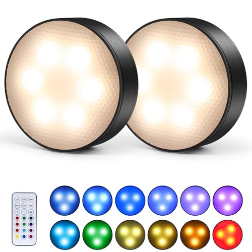 GIACOMO Luces LED Pilas 13 color, Luz Armario con Control Remoto y Adhesiva LED Cocina Bajo Mueble, Luces de Colores Regulables con para Estanterías, Alacenas, Vitrinas
