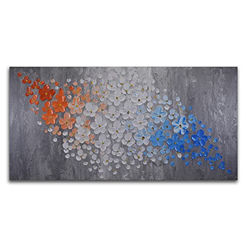 Yika Art , 24x48 Inch Oil Paintings Abstract Flowers Painting Gary 3D Hand-Painted On Canvas Wall Decoration for Living Room Bedroom Hallway Office Ready to Hang