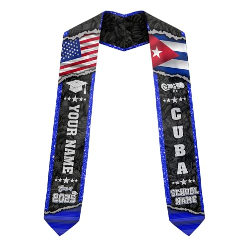 MonkeyVan Personalized Cubans American Flag Graduation Sash 2025, Cubans Graduation Sash, Cuba Graduation Stole Custom Cbs12