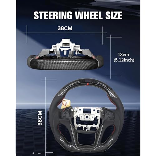 Image of KMH Premium Black Steering Wheel Compatible with Mahindra Old Thar 3 Door - Sporty Look, Enhanced Grip & Fit Plug and Play Car Interior Accessories (Real Carbon with LED)