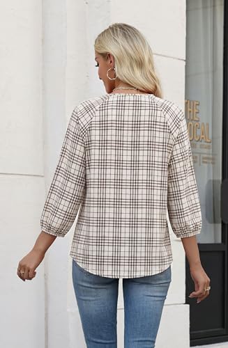 WIHOLL 3/4 Length Sleeve Womens Tops Pleated Front Crew Neck Dressy Casual Business Casual Spring Summer Shirts - image 3