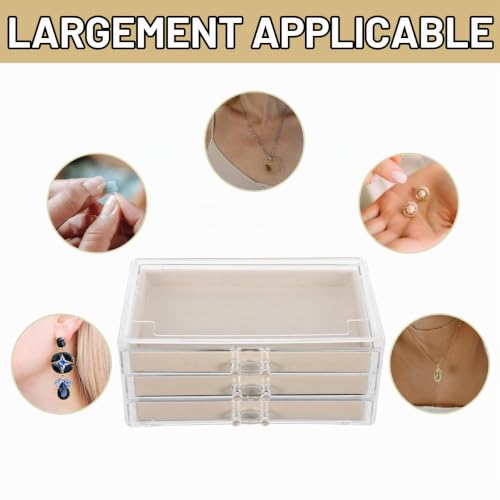 STOBAZA Boîte À Bijoux Avec Tiroirs Organisateur De Bijoux Pour La Maison À Trois Niveaux Rangement Pour Colliers Bagues Et Boucles D'Oreilles Vitrine Anti-Poussière Compacte Pour Commode – vue 7