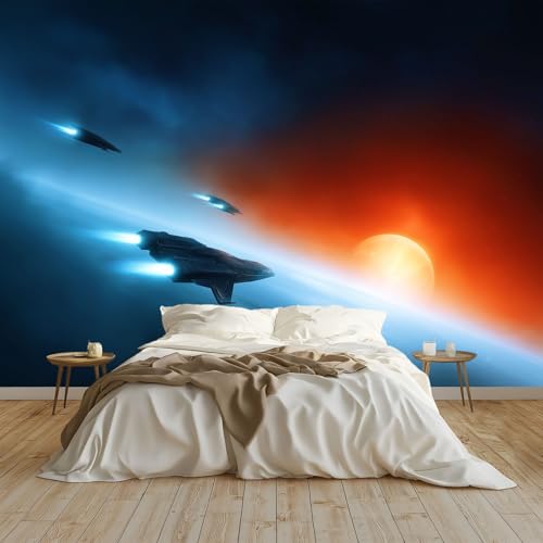Générique - Générique Papier Peint Intissé Science-Fiction Vaisseau Spatial Panoramique Papier Peint 400x280 cm pour Salon Chambre Décoration Murale pour Adolescents et Enfants Murale