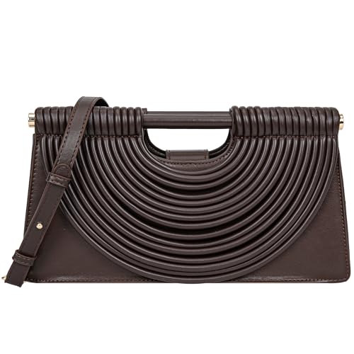Image of Trendy Woven Evening Clutch Purse Half Round Designer Shoulder /Crossbody Bag Top-Handle Satchel Handbags
