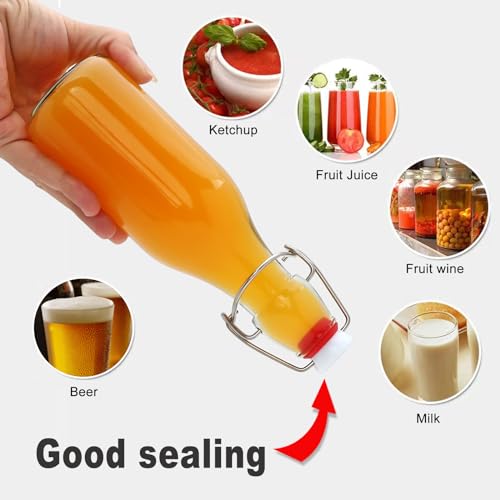 QAPPDA 16 Pack 8 oz Swing Top Glass Bottles with Stoppers with Caps,Flip Top Beer Brewing Bottles for Homemade Kombucha, Vanilla Extract, Infused Oil, Vinegar, Tea