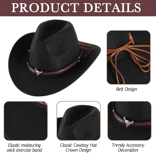 Image of Toulite 9 Pcs Western Cowboy Hats Faux Felt with Strap Bulk | 9 Color Fur Faux Felt Travel Cap for Men Women, Cowgirl Party Halloween Cosplay Costume Western Theme Events