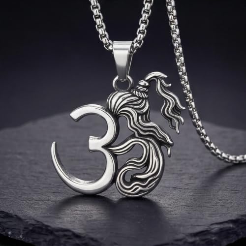 Image of THE MEN THING - Sanatan Divine Symbols Oxidised Pendant Necklace with 24inch Round Box Chain for Men & Boys