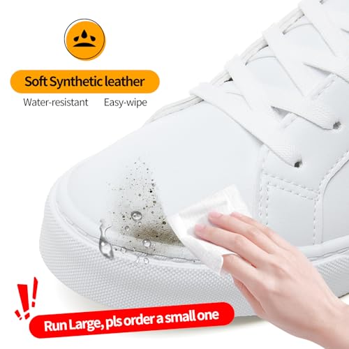 ZGR Men's Synthetic Leather White Sneakers,Low Top White Tennis Shoes,Lace up Casual Shoes2