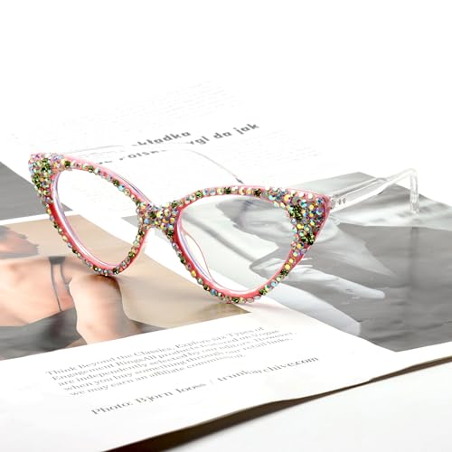 Image of ICARA Bling Rhinestone Cat Eye Reading Glasses for Women - Blue Light Blocking Computer Readers Lightweight TR90 Frame