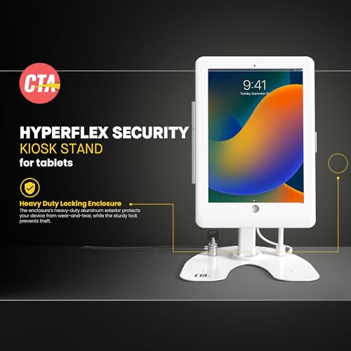 Image of Dual Kiosk Stand - CTA Security Stand with Locking Case, Cable, Stylus and Tether - Compatible with Headphone Jack, iPad 7th / 8th / 9th Gen 10.2 inch, iPad Pro 10.5 (PAD-ASKW10) - White