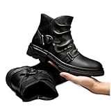 GATURA Bottes Courtes Vintage pour Hommes Bottes de Cheville médiévales Steampunk Bottes de Cow-Boy occidentales en Similicuir PU à Bout Rond et à Talon Moyen,Noir,43
