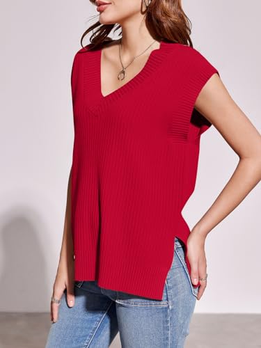 Image of Saodimallsu Womens V Neck Sweater Vest Oversized Ribbed Knit Sleeveless Casual Loose Fit Pullover Tank Top