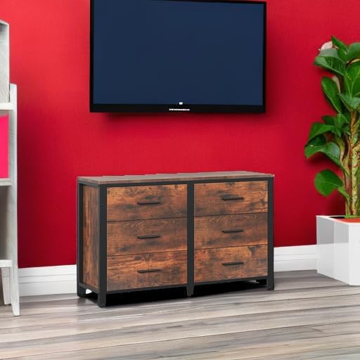 Rustic Brown Dresser for Bedroom, Wide Wood Dressers Furniture with 6 Wooden Drawer and Metal Frame, TV Stand with Deep Drawer (Rustic Brown) - Image 5
