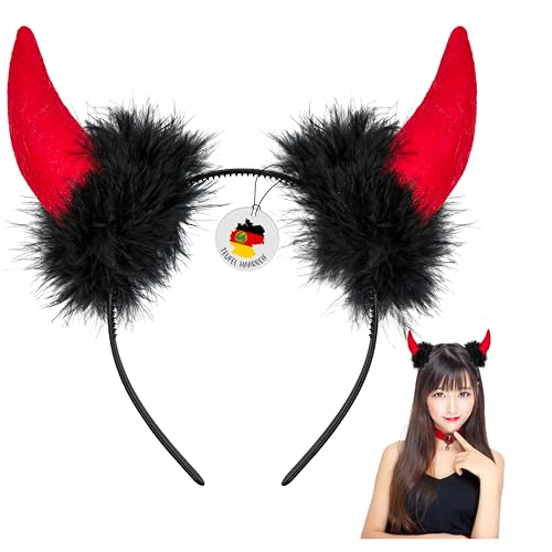 Balinco Teufelshörner Haarreif für Erwachsene Rotes Plüsch Teufel ohren Haarband Kostüm Zubehör für Halloween Fasching Karneval Party Schwarz/Rot