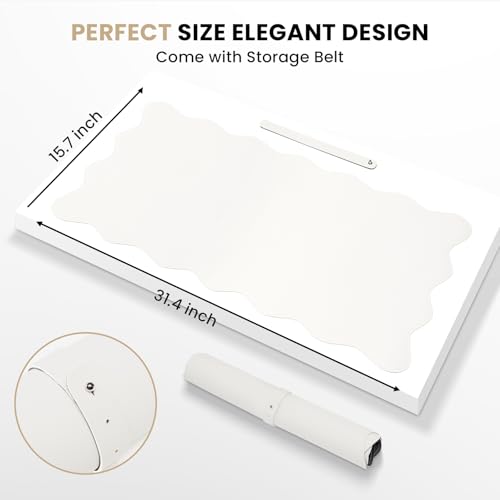 Image of PU Leather Desk Pad, Scalloped Non-Slip Mouse Pad & Large Desk Mat Cover Stitched Edges Writing Pad for Office, Home - Waterproof, Easy to Clean, Durable Surface I 31.4 inchx15.7 inch, Ivory White
