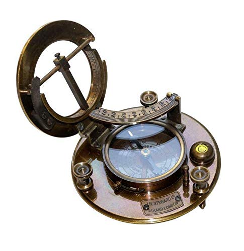 Brújula náutica de latón con estuche de cuero miniatura 4