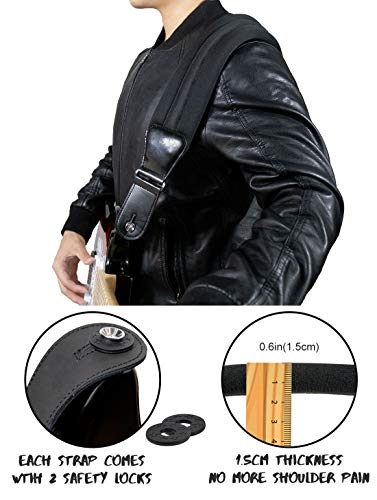 Wepop Guitar Strap Elastic Soft Comfortable Neoprene Leather 3.4In Bass Acoustic Electric Guitar (391) #TOP4