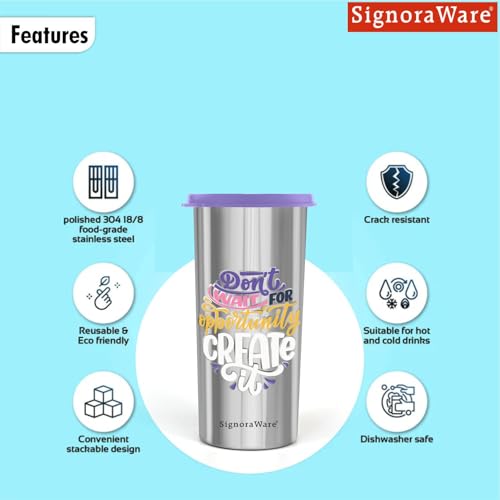 Image of SignoraWare Jumbo Stainless Steel Tumbler | Airtight & Leakproof | Durable & Eco-Friendly | Ideal for Office, Gym, Travel & Daily Use | Great for Outdoor Activities (500ml | Purple)