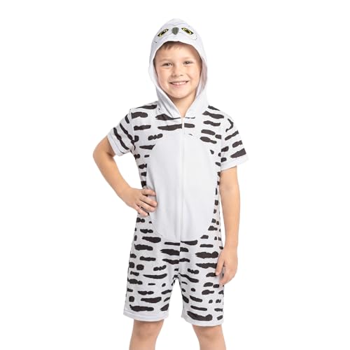 Minhuida Snowy Owl Kids Jumpsuit Summer Short Sleeve Hooded Jumpsuit with Zipper - One-piece Clothing for Boys and Girls
