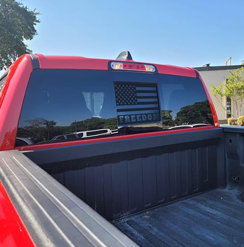 Image of Xinghe for Ford F150 F250 F350 2015-2023, Rear Middle Window American Flag Decals, Matte Black USA Flag Decal for Truck Back Window, for Ford Raptor 2015-2023 Accessories (Black Freedom)