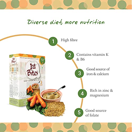 Image of Pristine 1st BITES Baby Cereal 300g | Baby Food (10-24 Months) Stage-3, Organic Wheat, Spinach & Carrot Powder | Infant Food