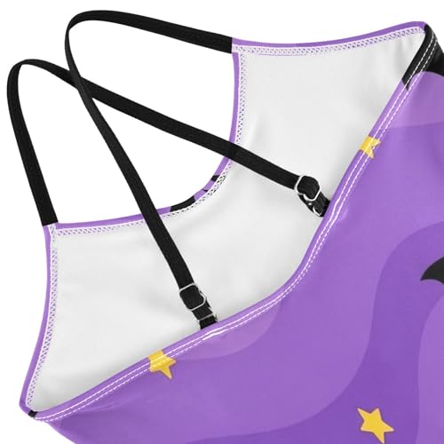 Kids Swim Suits Beach Apparel 3-10 Y with Adjustable Shoulder Strap, Black Bats Wavy Purple Yellow Stars4