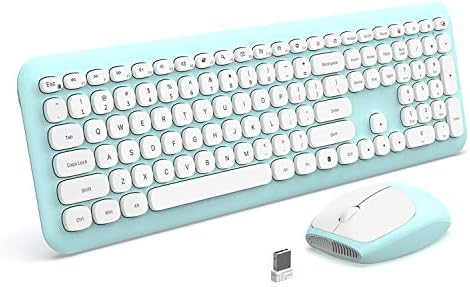 Wi-fi Keyboard and Mouse Combo, Nasuque 2.4GHz Full-Sized Colourful Cute Keyboard Mouse Set with Retro Typewriter Versatile Spherical Keys and Auto Sleep for Home windows, Laptop, Laptops, PC