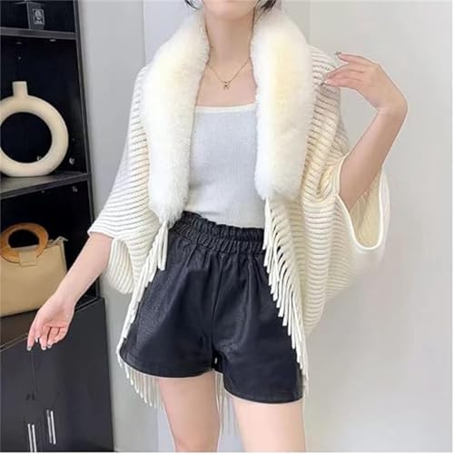 Permitime Shawl,Knitting Thick Women's Loose Shawl with Fur Collar,Winter Elegant Cozy Warm Fringe Shawl Cardigans2