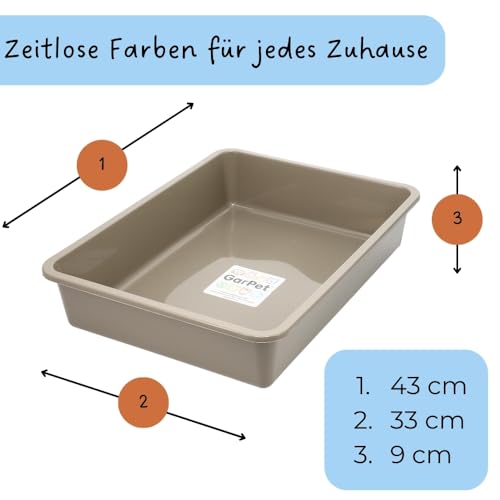 GarPet Katzenklo in 5 Größen Katzentoilette ohne Deckel Katzen WC Schalentoilette Klo grau eckig hygenisch M (43x33x9)