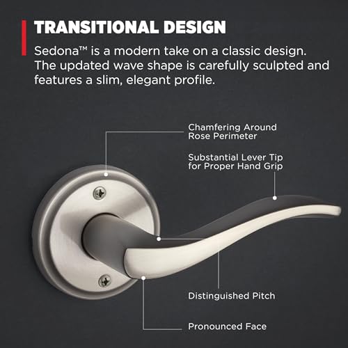 Image of Kwikset Sedona Dummy Door Handle, Single Sided Lever for Closets, French Double Doors, and Pantry, Satin Nickel Non-Turning Right Handed Interior Push /Pull Lever, with Microban Protection