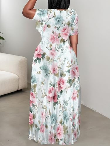 Image of PinkPatty Plus Size Dress for Women Casual Crew Neck Short Sleeve Maxi Dress Oversized Summer Beach Dresses with Pockets