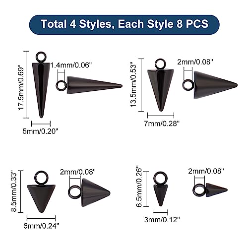 UNICRAFTALE 32pcs Black Stainless Steel Cone Charm 4 Styles Punk Style Charm Spike Pendants Dangle Charm for DIY Necklace Earring Bracelet Jewelry Making - Image 2