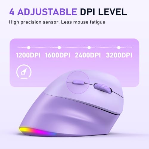 Image of MEETION Ergonomic Wireless Vertical Mouse, Rechargeable, Purple