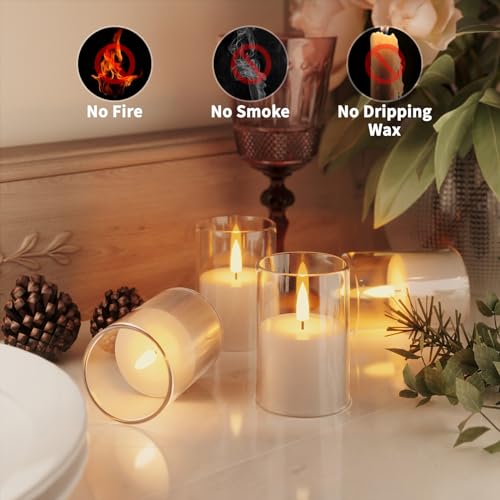 Image of VIODAIM 6Pack Flickering Flameless LED Candles with Remote & Timer, Battery Powered - Small Pillar & Votive, Clear (2 inchX3 inch) | Small Pillar & Votive Candle with Realistic Flickering Warm Glow for Centerpieces, Wedding Tables, Holiday, and Home Decor