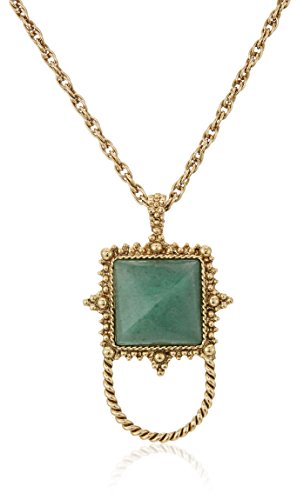 1928 Jewelry Womens Gold-Tone Semi-Precious Aventurine Square Eyeglass/Badge Holder Pendant Enhancer, Green, 30