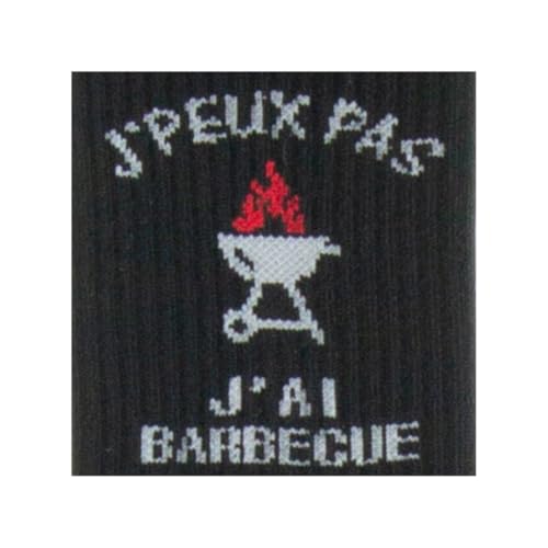 ACHILE - Mi-chaussettes à messages 'j'peux pas, j'ai barbecue' Coton majoritaire Fabrication Française - couleur - Noir - Pointure - 39-46